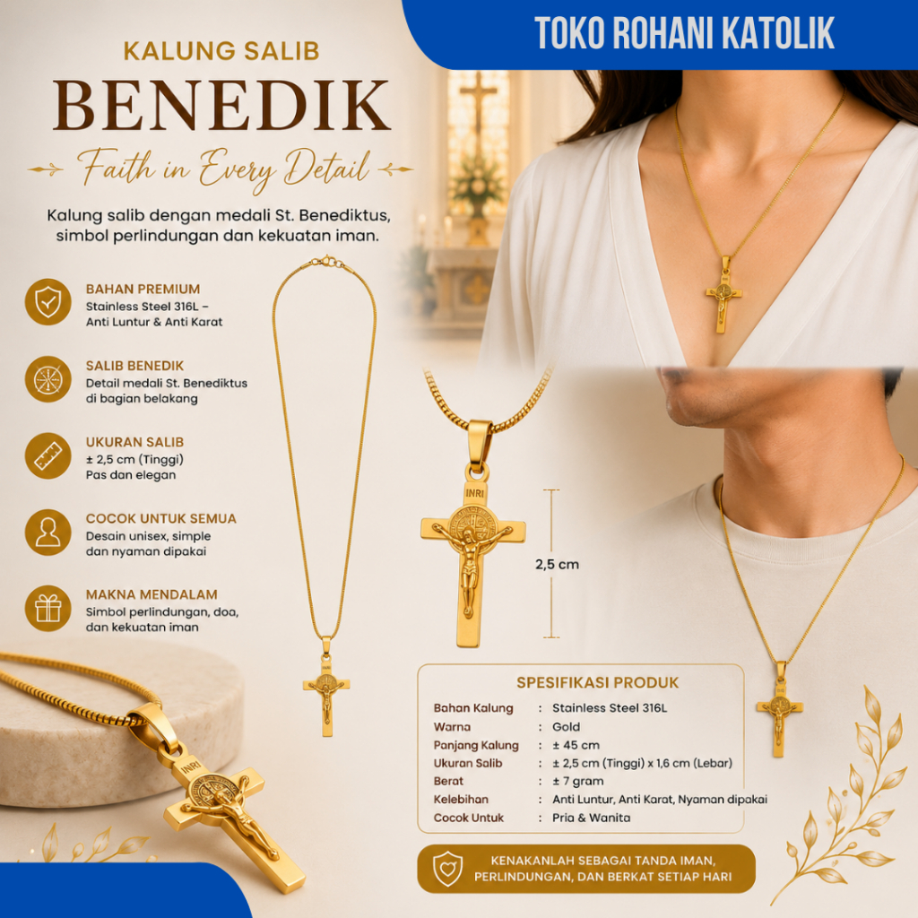BENEDIK CROSS NECKLACE / CATHOLIC CHRISTIAN SPIRITUAL NECKLACE / CROSS NECKLACE สําหรับผู้หญิง ผู้ชา