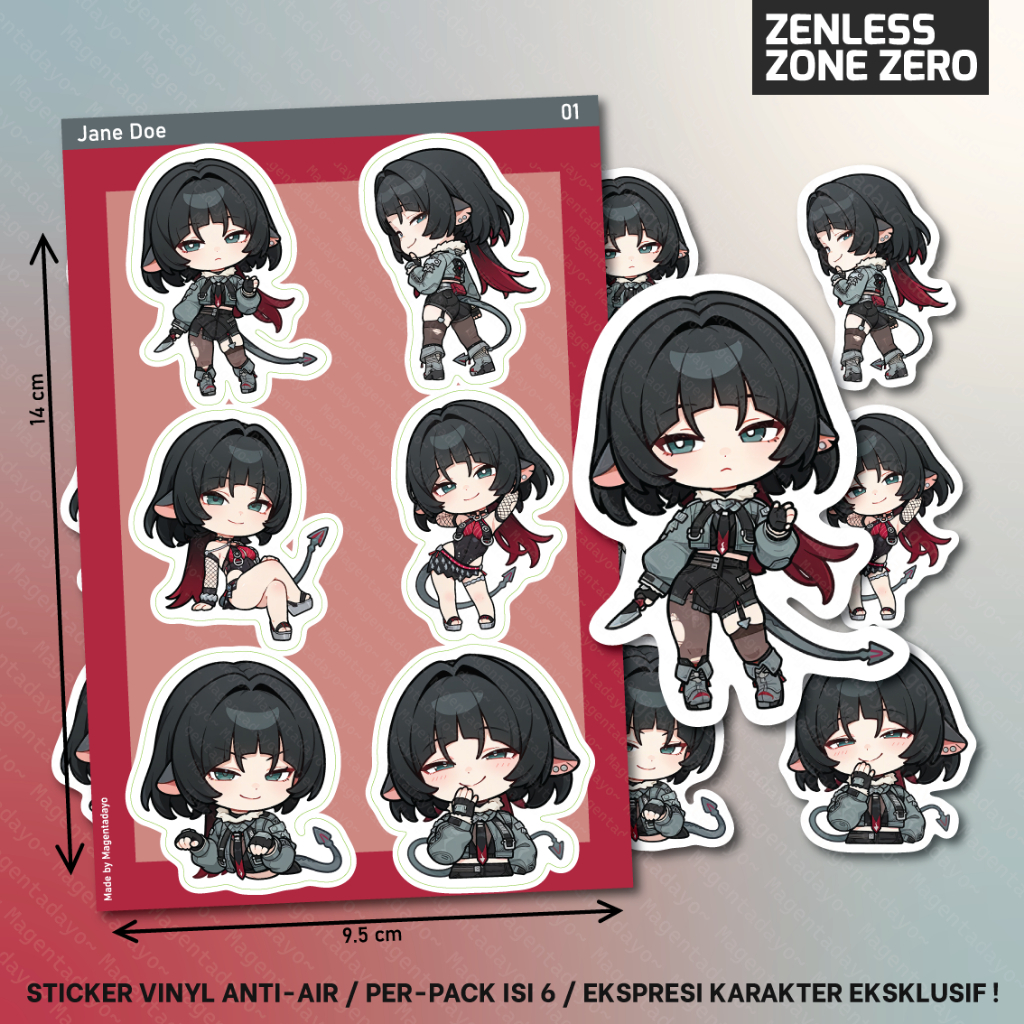 สติ๊กเกอร์ชุด 6 Jane Doe ZZZ Zenless Zone Zero Expression Character Exclusive Vinyl กันน้ํา