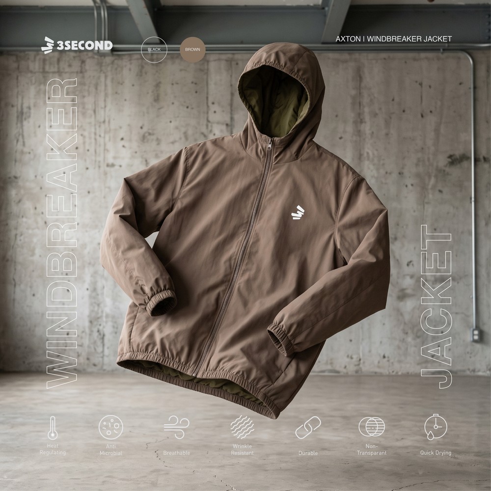 3Second Mens Hoodie Windbreaker Regular Fit Taslan Axton OL-C Jacket030426