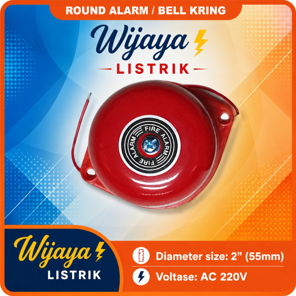 MERAH Wijaya Electric Round Alarm Bell Ring Fire Alarm AC 220V เส้นผ่านศูนย์กลาง 2 นิ้ว 55 มม. สีแดง