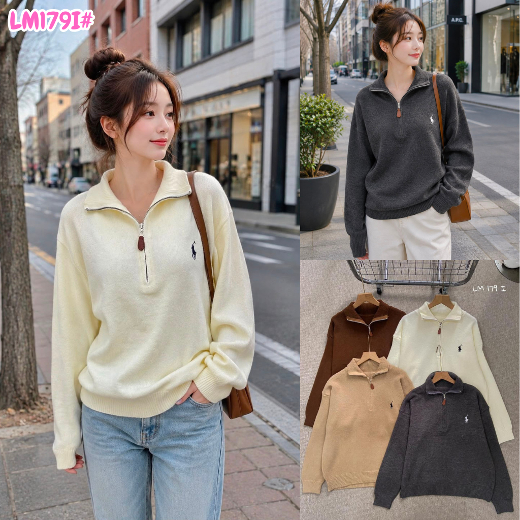 HAPPY SHOP - ผู้หญิง KNITTED ZIPPER TOP LM179i 179 PREMIUM LONG SLEEVE MODERN FASHIONABLE VERY COOL