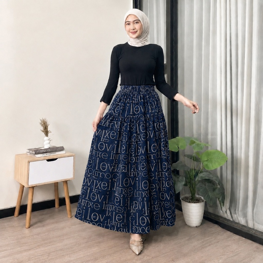 ALFABET PATTERN SKIRT FLORAL SKIRT / KOREAN MOTIF / ABSTRACT SKIRT กระโปรงสไตล์เกาหลี