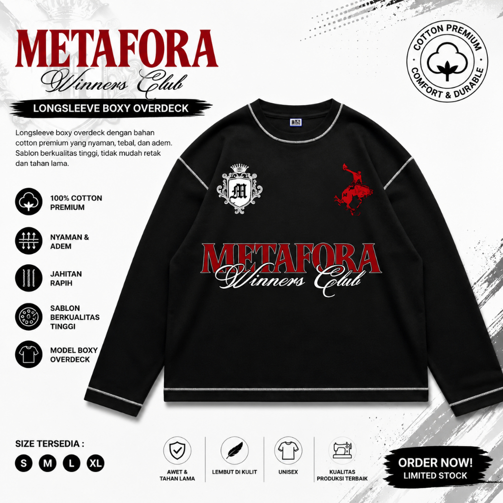 เสื้อยืด Metaphor Overdeck Winner Club Longsleeves Boxy Fit สีดํา