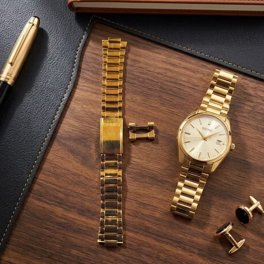 Seiko K 18 + KC Gold Metal Watch Strap Stainless Steel Vintage Free End Link