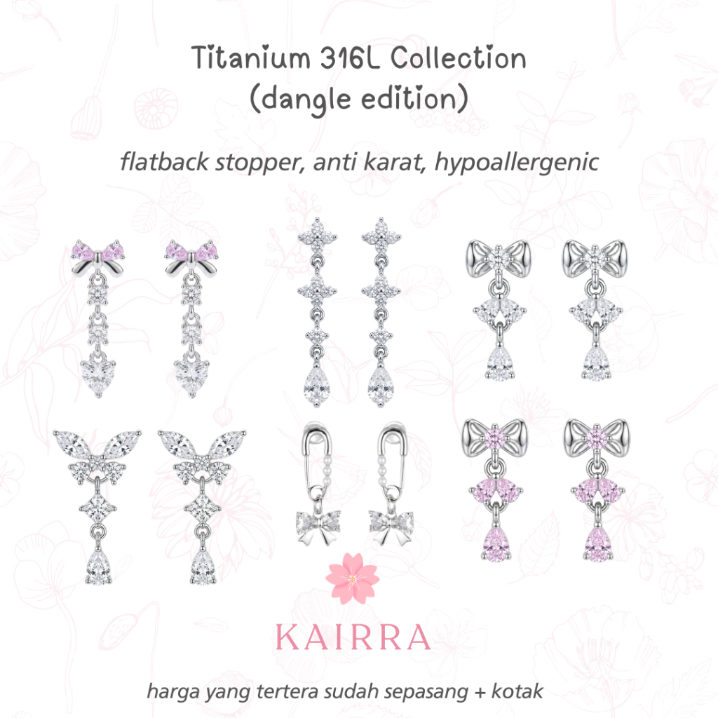 Kairra - ต่างหูสตั๊ดห้อยไทเทเนียม Hypoallergenic 316L
