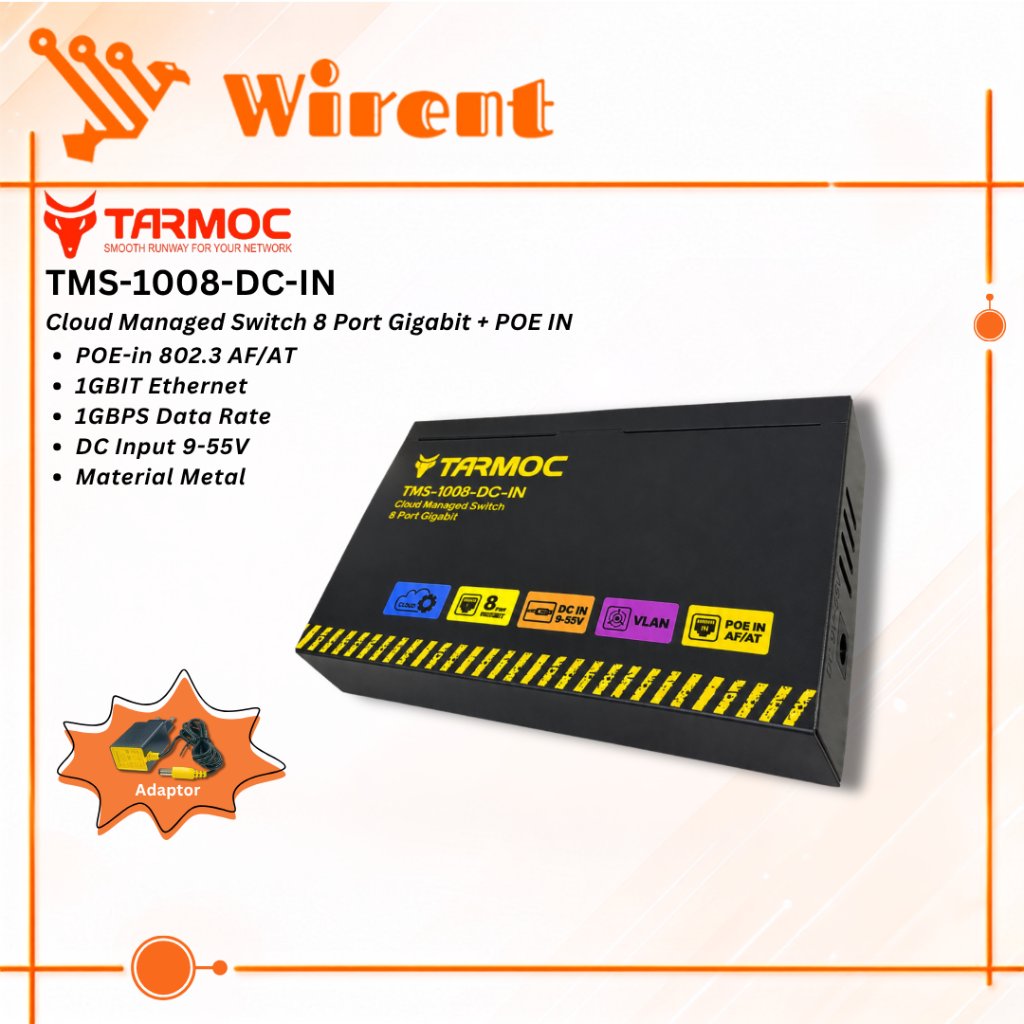 Tarmoc TMS-1008-DC-IN | Smart Switch Cloud Managed 8x Gigabit + POE IN AF/AT เคสโลหะปลอกเหล็ก