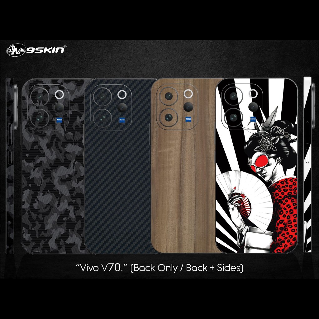 9skin Vivo V70 Back Case Skin Custom Carbon Leather Special Texture