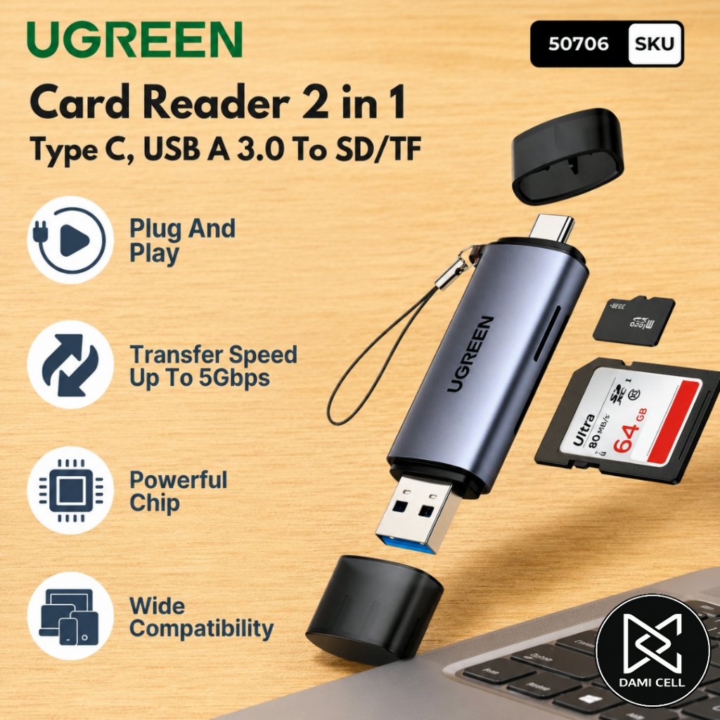 UGREEN เครื่องอ่านการ์ด USB C + USB 3.0 SD / Micro SD Original 50706