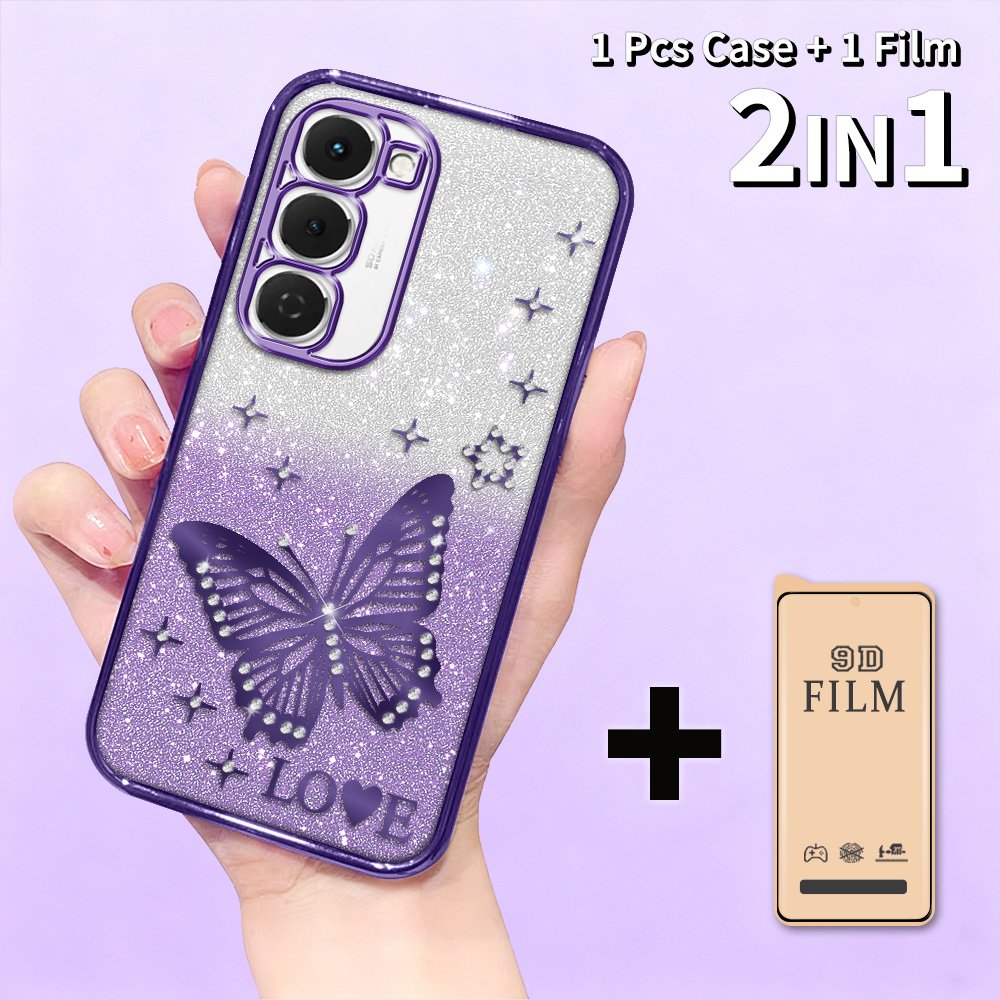 เคสสําหรับ Tecno Spark 40 Pro Plus Pro+ KM7 Glitter Diamond Gradient - TPU Softcase Butterfly Star +