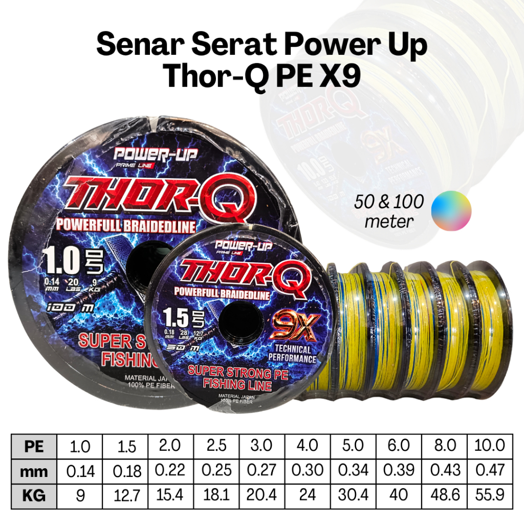 Thor Q Power Up เชือกไฟเบอร์ PE 9X 50 & 100 เมตร