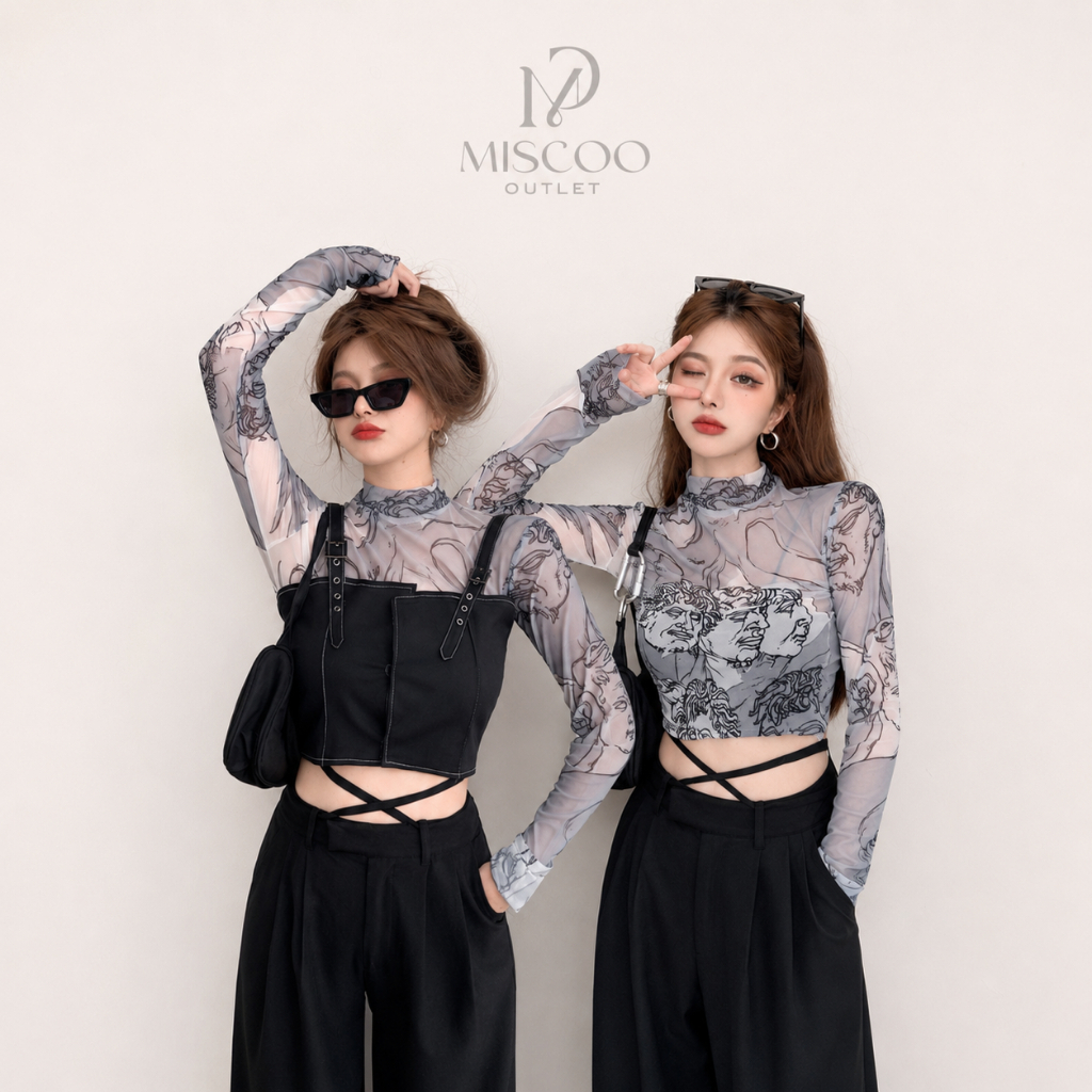 Miscoo - Azrael Set Top - [SET 2in1] เสื้อคอเต่าตาข่ายสไตล์เกาหลีพร้อม Anti-UV Tulle Inner Motif + D