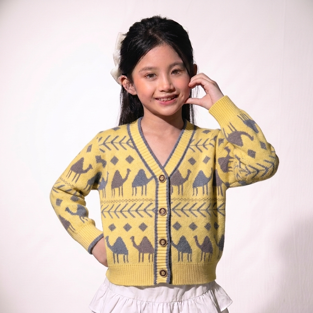KALILA - CAMEL KIDS CARDY เสื้อคลุมตัวนอกแบบถักสําหรับเด็กหญิงและเด็กชาย PREMIUM CAMEL KIDS