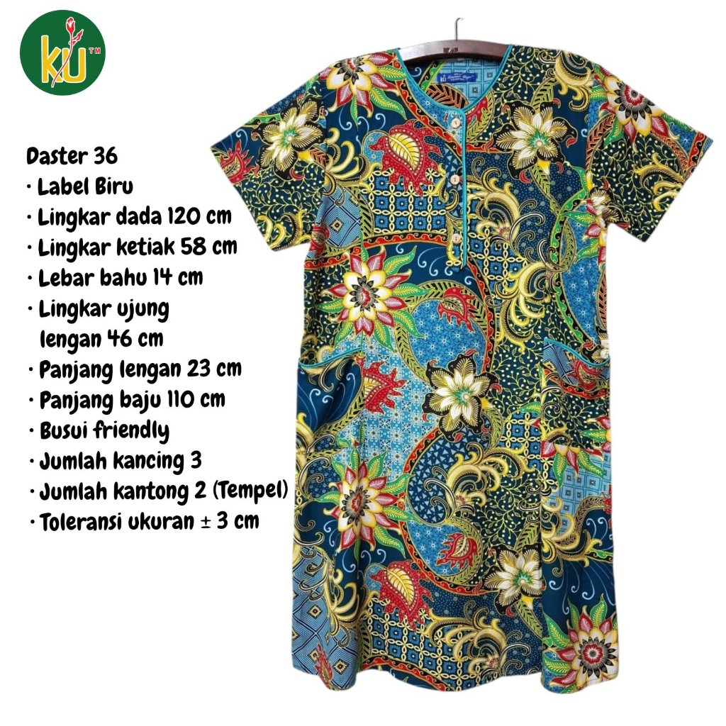Kencana Ungu Daster 36 BTN Flower Leaf Blue Label KUB LD 120 3 ปุ่มพยาบาลแม่กระเป๋าพยาบาล 2 รายการคอ