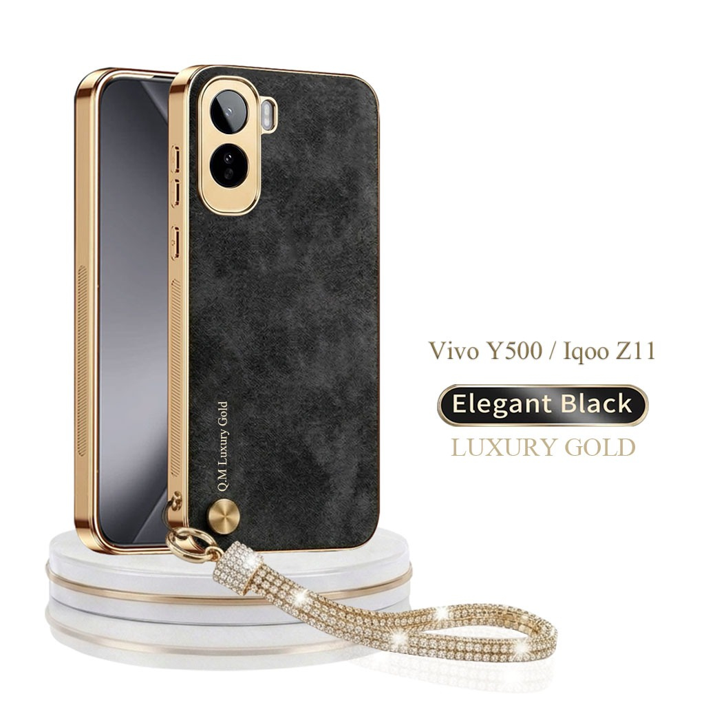 สําหรับ Vivo Y500 / IQ0O Z11 Softcase หนังหรูหราทองปลอกชุบฝาหลัง Tali Emas