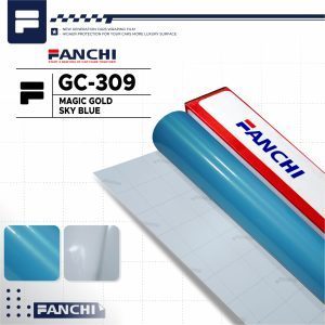 สติ๊กเกอร์ 50CM FANCHI GC-309 GC309 PET Magic Gold Sky Blue PET ต่อครึ่งเมตร