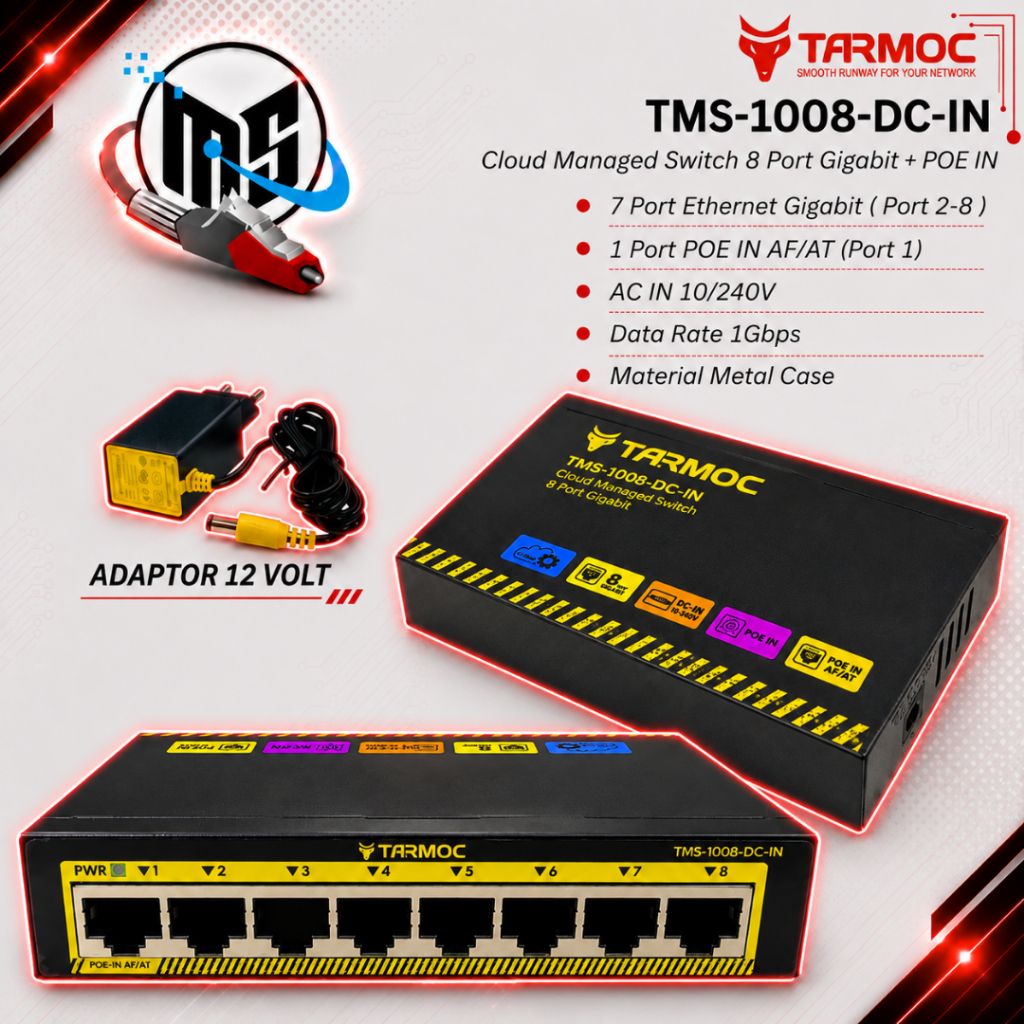 Tarmoc TMS-1008-DC-IN | Smart Switch Cloud Managed 8x Gigabit + POE IN AF/AT เคสโลหะปลอกเหล็ก
