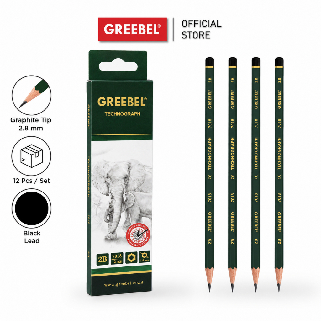 Greebel Pencil 2B (7018) / School Exam Writing Pencil ดินสอเขียนแบบ