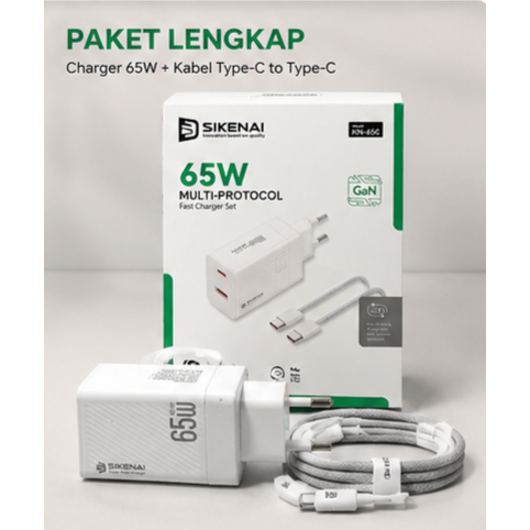 SIKENAI เครื่องชาร์จ KN-65C 65W ชาร์จเร็วสุด GaN + สาย Type-C ถึง Type-C