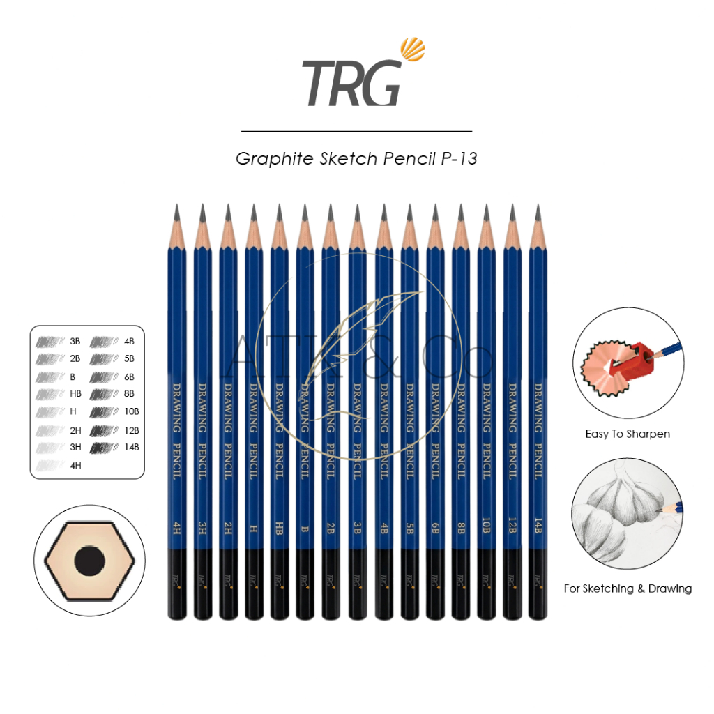 TRG Graphite Sketch Drawing Pencil P-13 - Graphite Sketch Drawing Pencil 4H 3H 2H H HB B 2B 3B 4B 5B