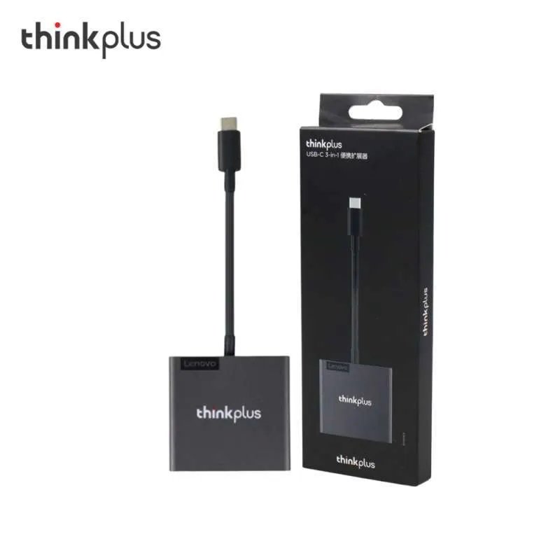 LENOVO Thinkplus USB-C 3-in-1 อะแดปเตอร์ HDMI VGA USB 3.0 4K 1080P อลูมิเนียมแบบพกพา