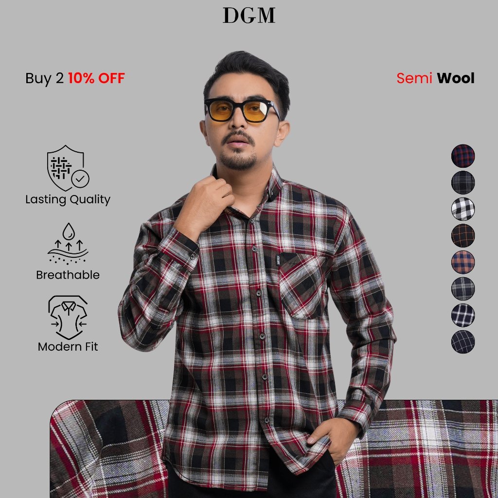 KEMEJA DGM Mens Premium Long Sleeve Flannel Shirt Mens Flannel Long Shirt Flannel Plaid Shirt Modern