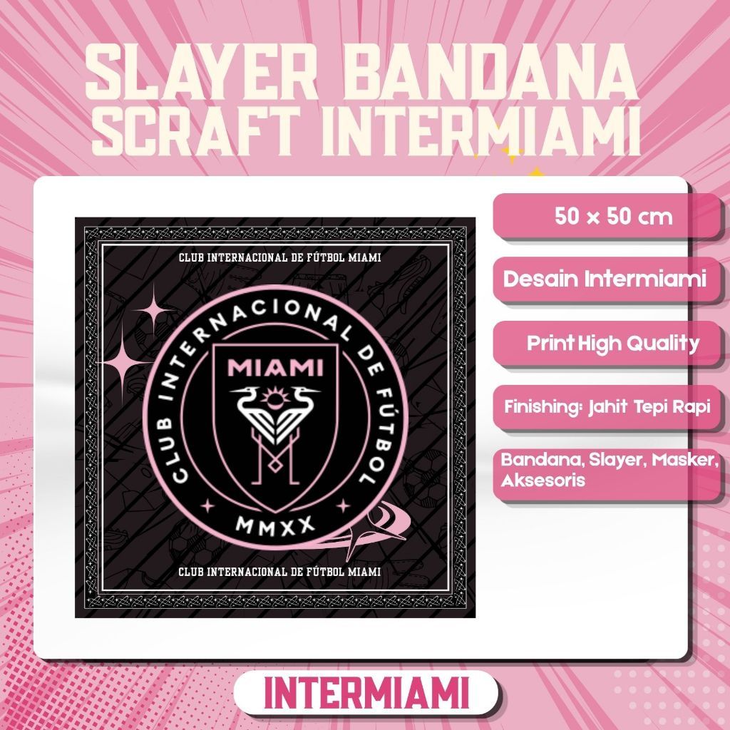 Bandana Slayer Scraft Inter Miami Theme การพิมพ์เต็มรูปแบบ Inter Miami Motif