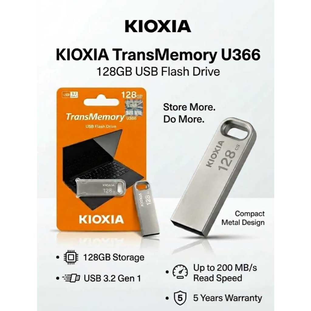 KIOXIA U366 128GB USB 3.2 Gen 1 แฟลชไดรฟ์โลหะดั้งเดิม