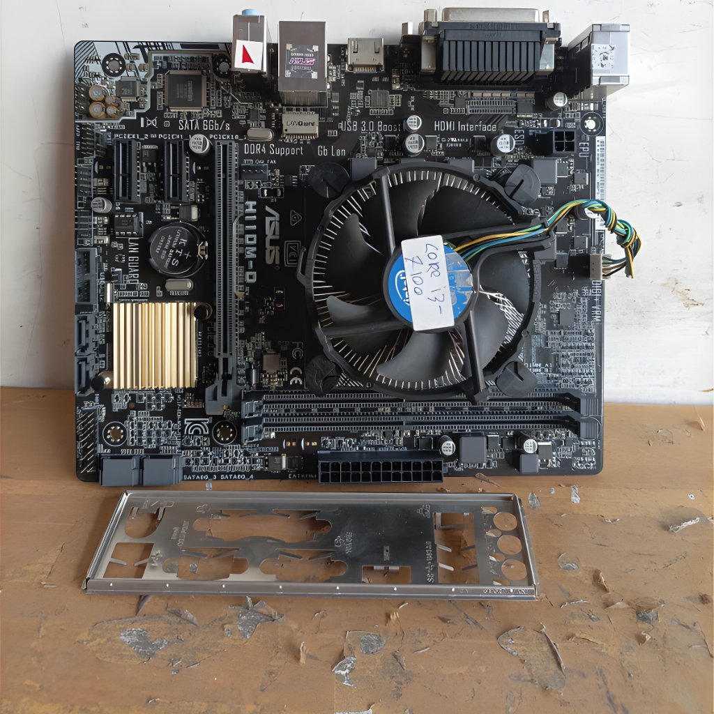 เมนบอร์ด ASUS H110M-D + โปรเซสเซอร์ Intel Core i3-7100 (LGA 1151 / DDR4) - พร้อมใช้งานปกติ