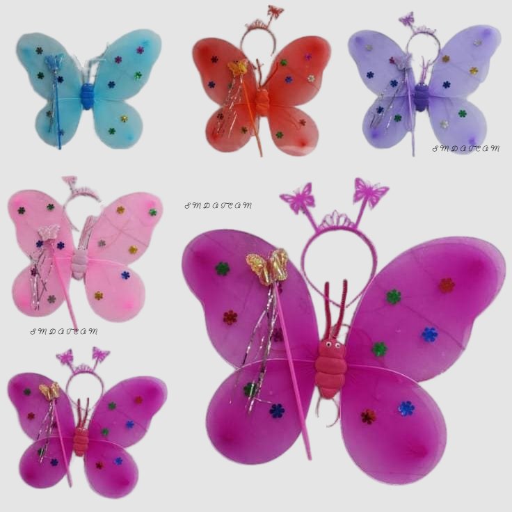 CHILDRENS BUTTERFLY FAIRY WINGS COSTUME / FAIRY COSTUME / STICK + HEADSET + LED และชุดปีกนางฟ้า NON-