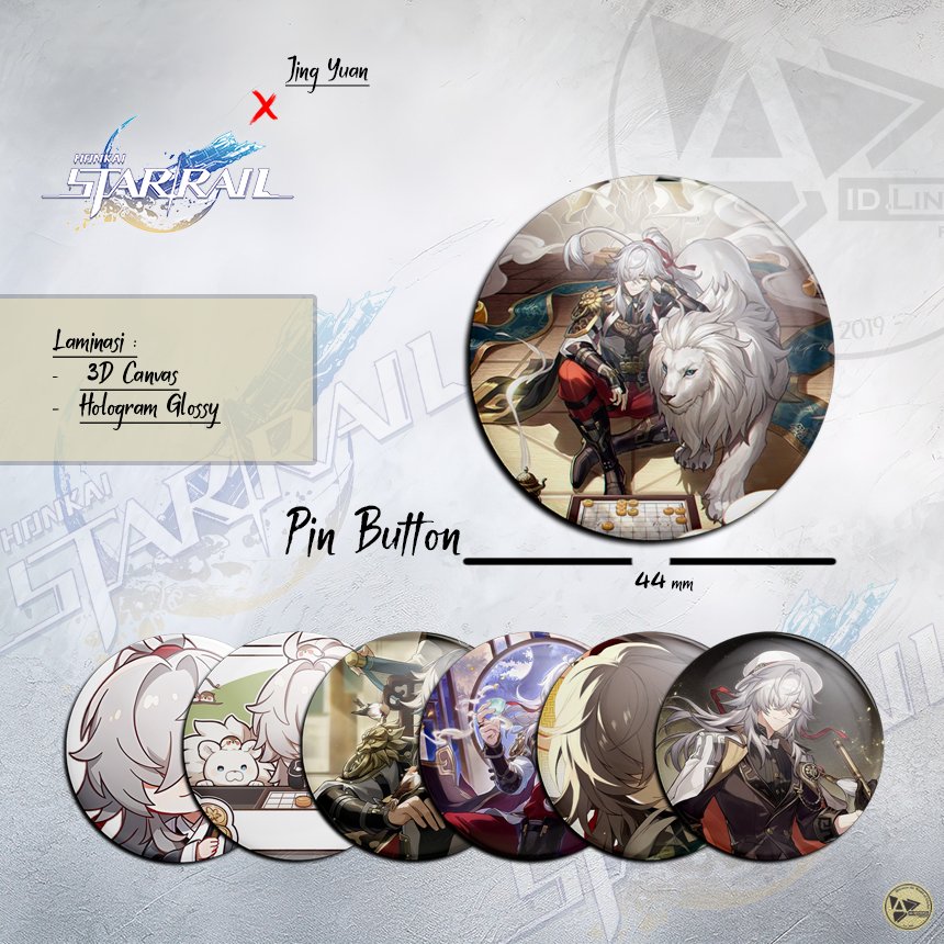 JING YUAN 44mm CHARACTER เข็มกลัดตราพิน | รางดาว HONKAI | ผ้าใบ ผ้าใบ | โฮโลแกรมเคลือบเงา