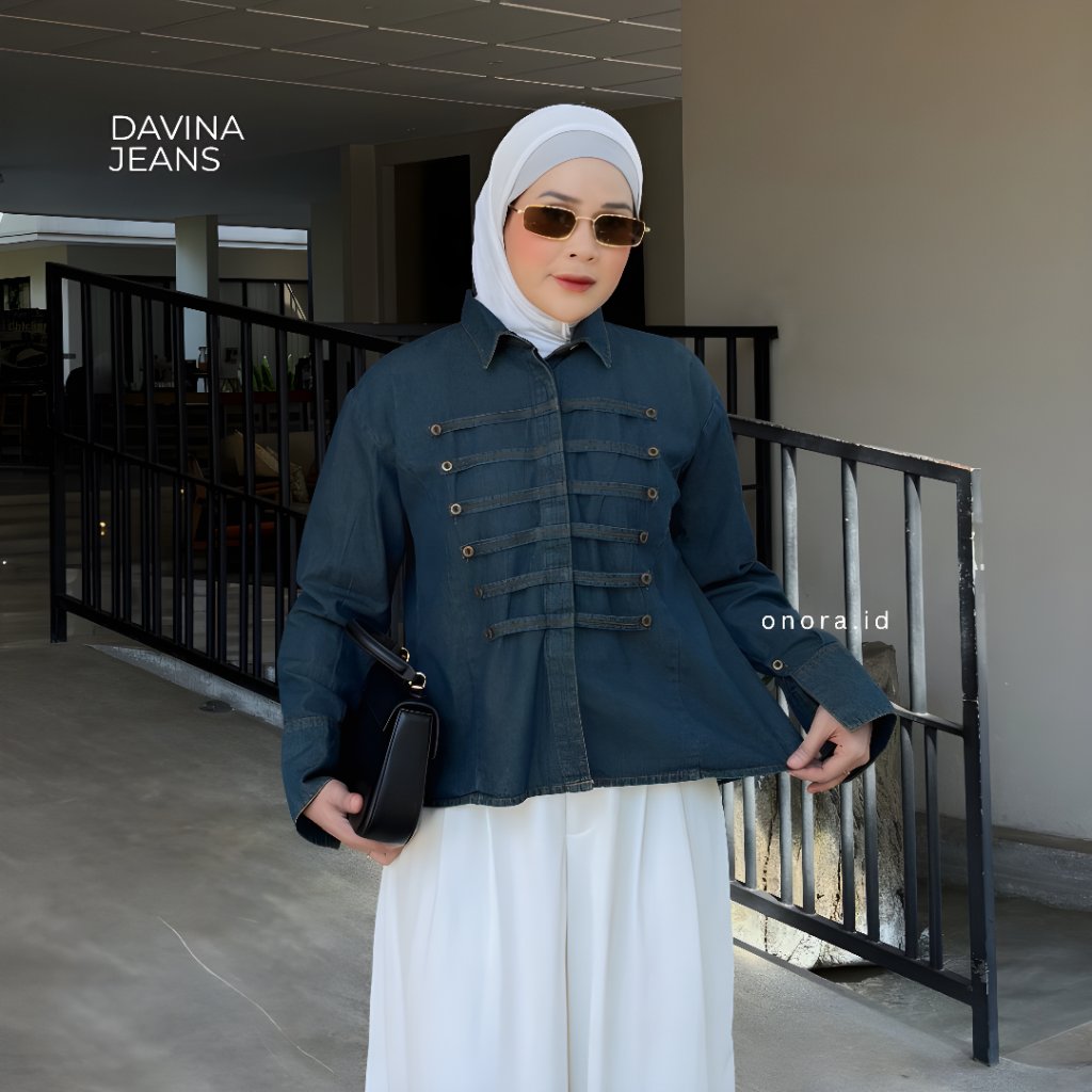 KEMEJA Davina Womens Button Strip Jeans Shirt