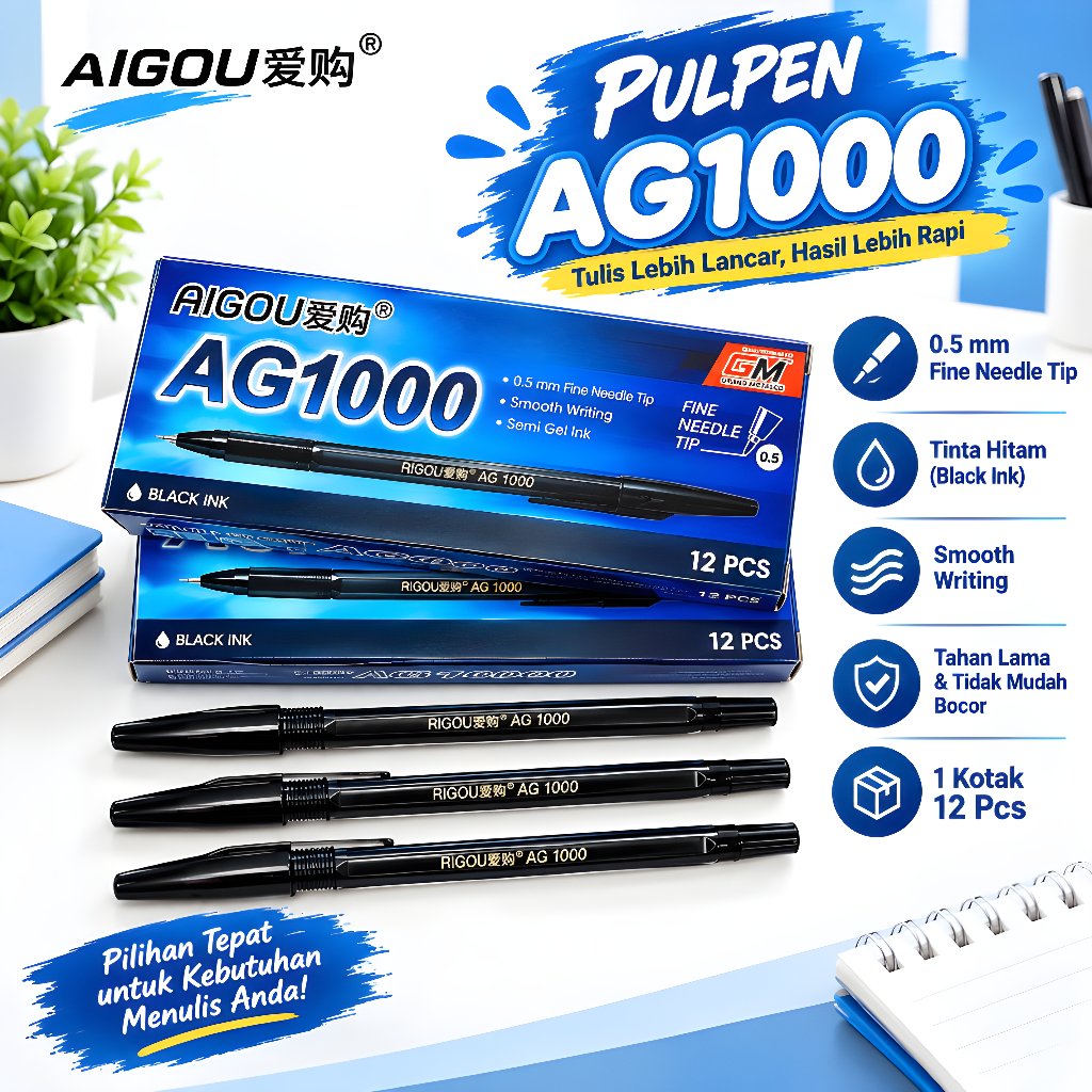 (1 กล่อง/12 ชิ้น) ปากกา | ปากกาลูกลื่น Paretto PRT-P / AG1000 0.5MM GADJAH MADA