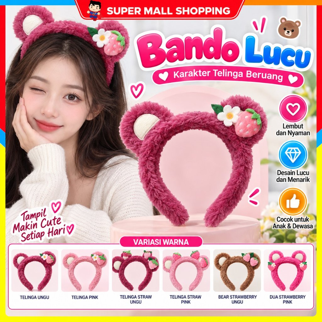 SMS น่ารักแถบคาดศีรษะหมีหู Bondu คอสเพลย์ Motif หมีหู Bandana น่ารักสไตล์ผู้หญิงเด็กและผู้ใหญ่แฟชั่น