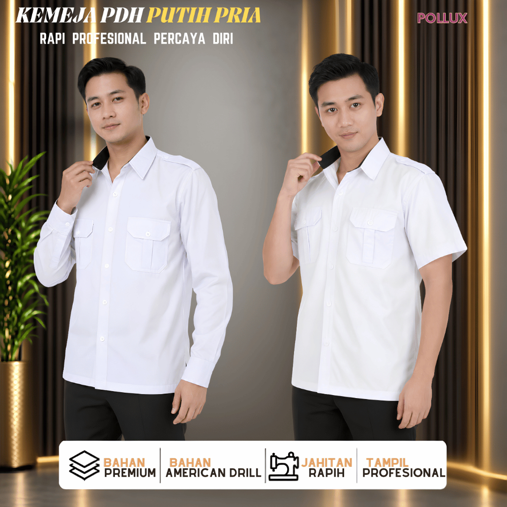 KAMEJA เสื้อเชิ้ต PDH สีขาวผู้ชายคอปกสีดําเจาะอเมริกันแขนยาวแขนสั้นชุดทํางาน POLLUX