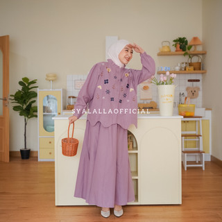 Syalalla Larissa One Set Rok dan Atasan Wanita Premium Katun Bordir Bahan Linen Bordir Busui Friendly