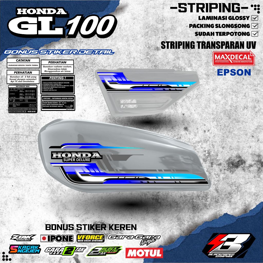 Honda GL100 Transparent UV Premium Striping วัสดุ MAXDECAL มินิมอล (yt09)
