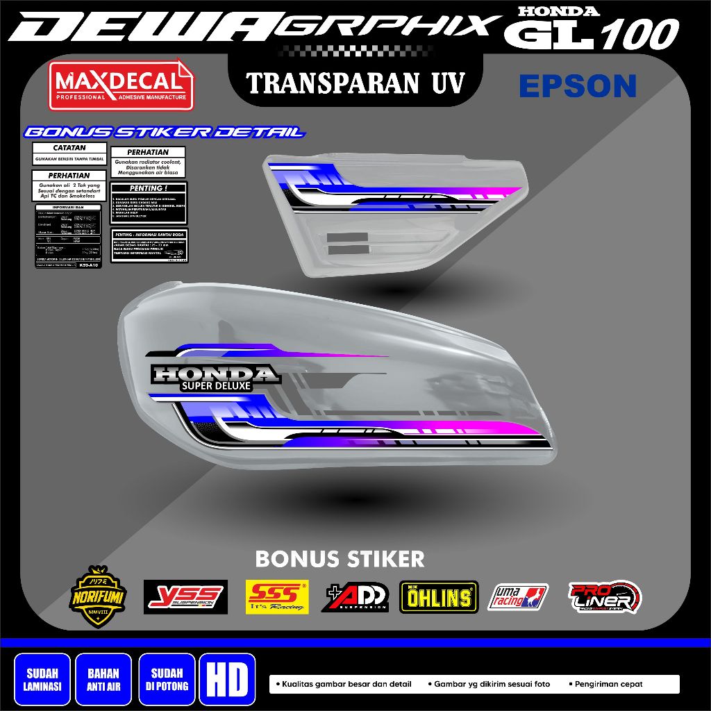 HONDA GL100 Transparent UV Premium Striping MAXDECAL Varied (YT09)