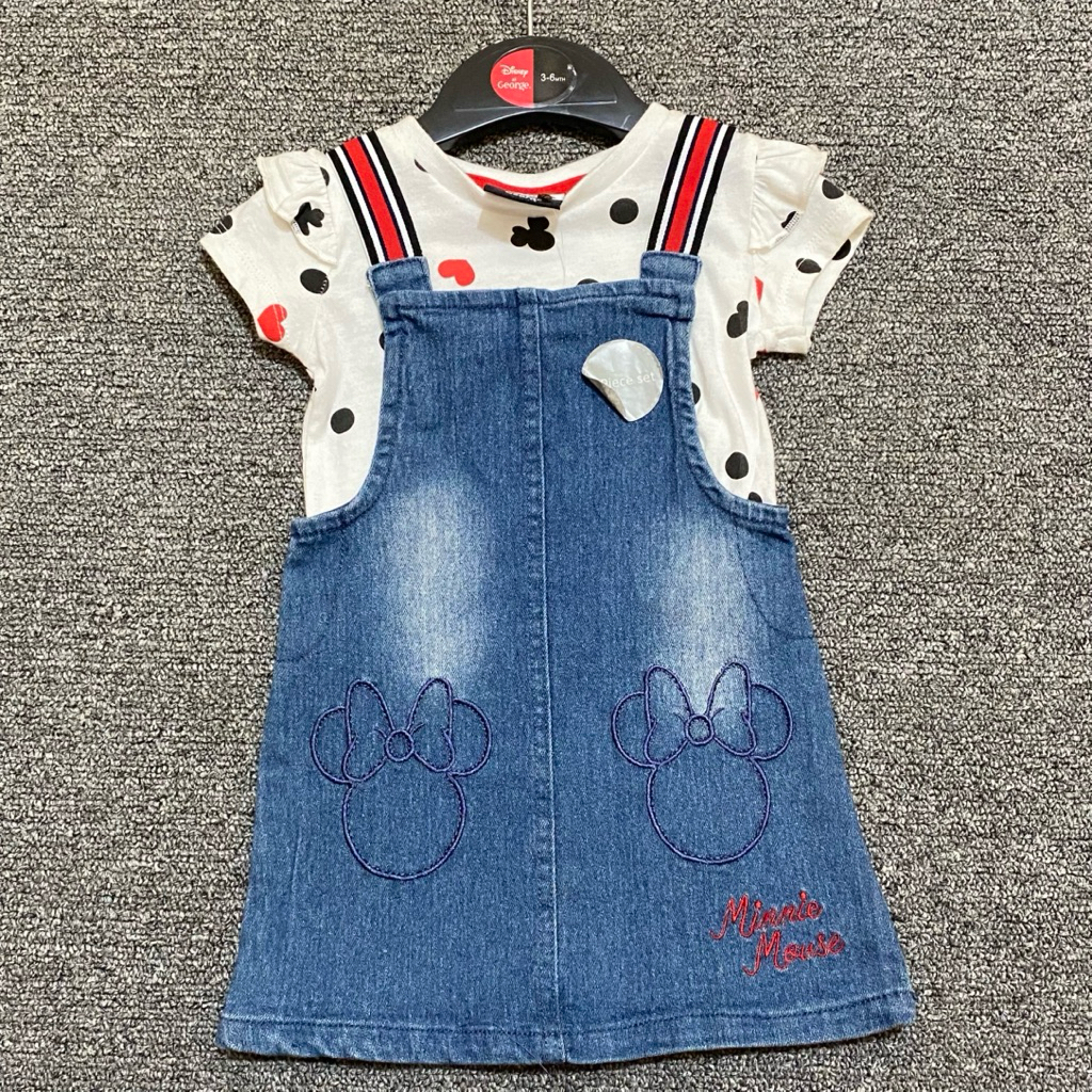 Disney George Set Overall Minnie Denim Jeans เย็บปักถักร้อย (3-6m, 6-9m)