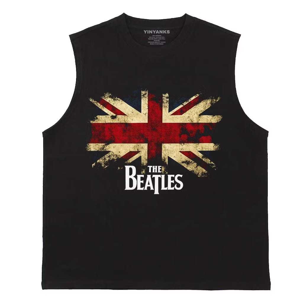 MICKOLA เสื้อกล้ามผู้ชาย The Beatles England Flag Black Tanktop Mantap