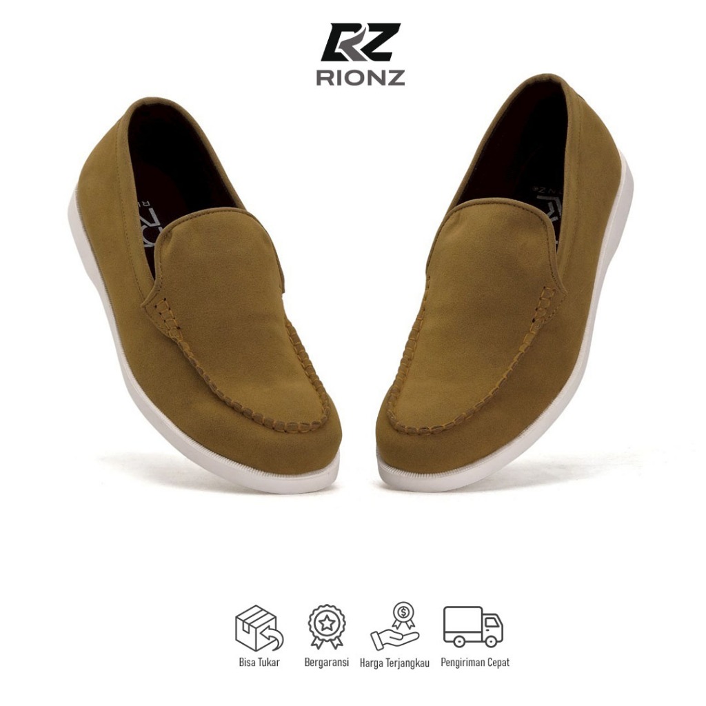 Rionz Kobe Tan - Mens Slip On Mules Moccasin Casual Official Office College Suede Shoes