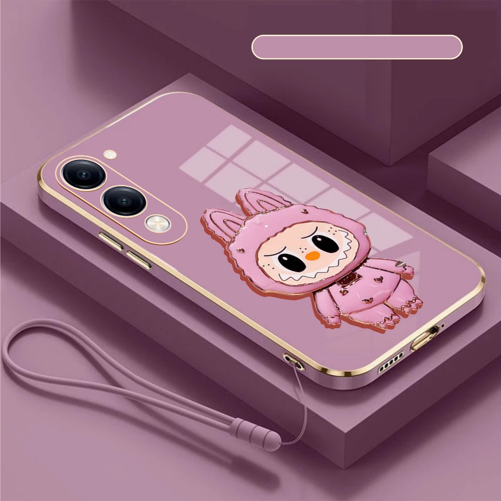 เคสนิ่ม IQOO Z10 LITE / Z10R 5G Casing Labubu Mirror Holder Glass Free Mobile Phone Lanyard Strap