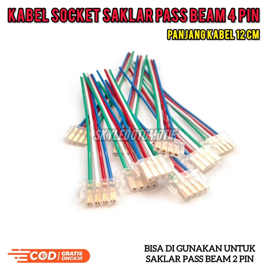 TOMBOL 4 Pin Pass Beam Switch Cable Socket / 4 Pin Dim Button Cable Socket Full Copper