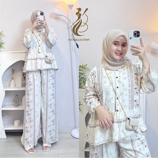 Oneset Casual Rafella Crop Jumbo Rempel Rayon Motif Premium / Setelan Celana Kulot Kekinian
