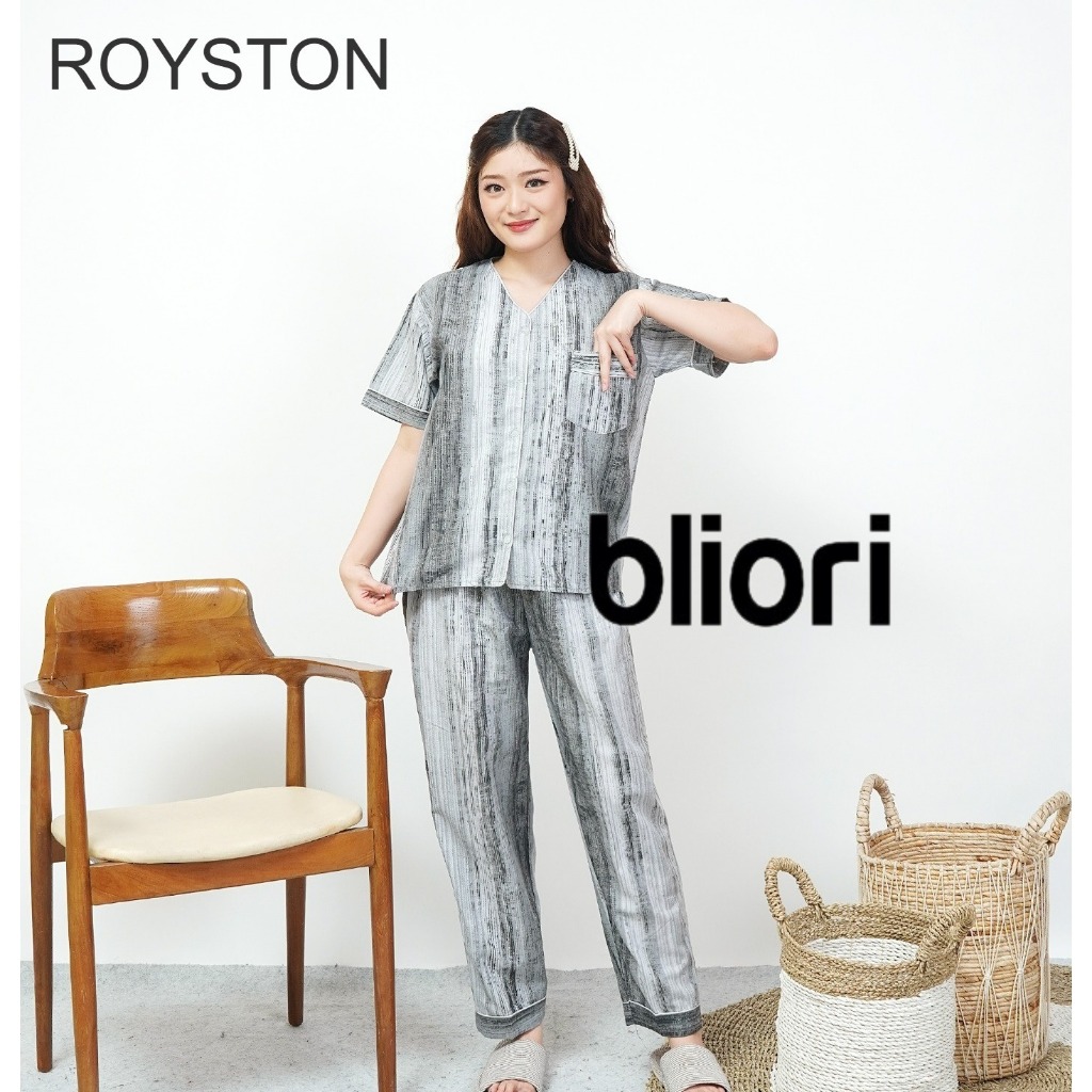 BLIORI น่ารักการ์ตูน ROYSTON V-NECK ชุดนอนชุดนอนเสื้อผ้าพยาบาลชุดนอน PREMIUM COTTON PYJAMA