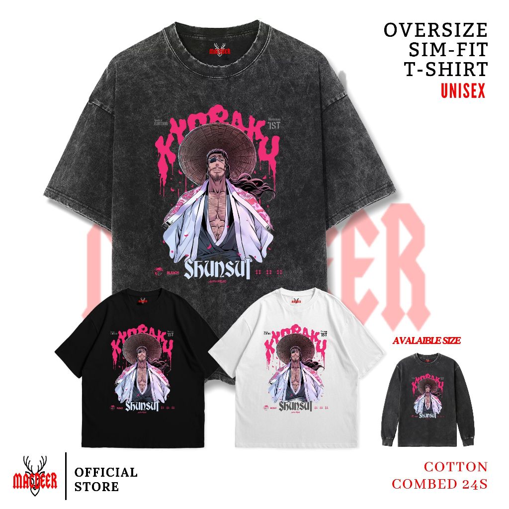 MACDEER BLEACH อะนิเมะเสื้อยืด Oversize slimfit ล้างเสื้อยืดแขนยาวสีดําสีขาว BLEACH-1 เสื้อยืด