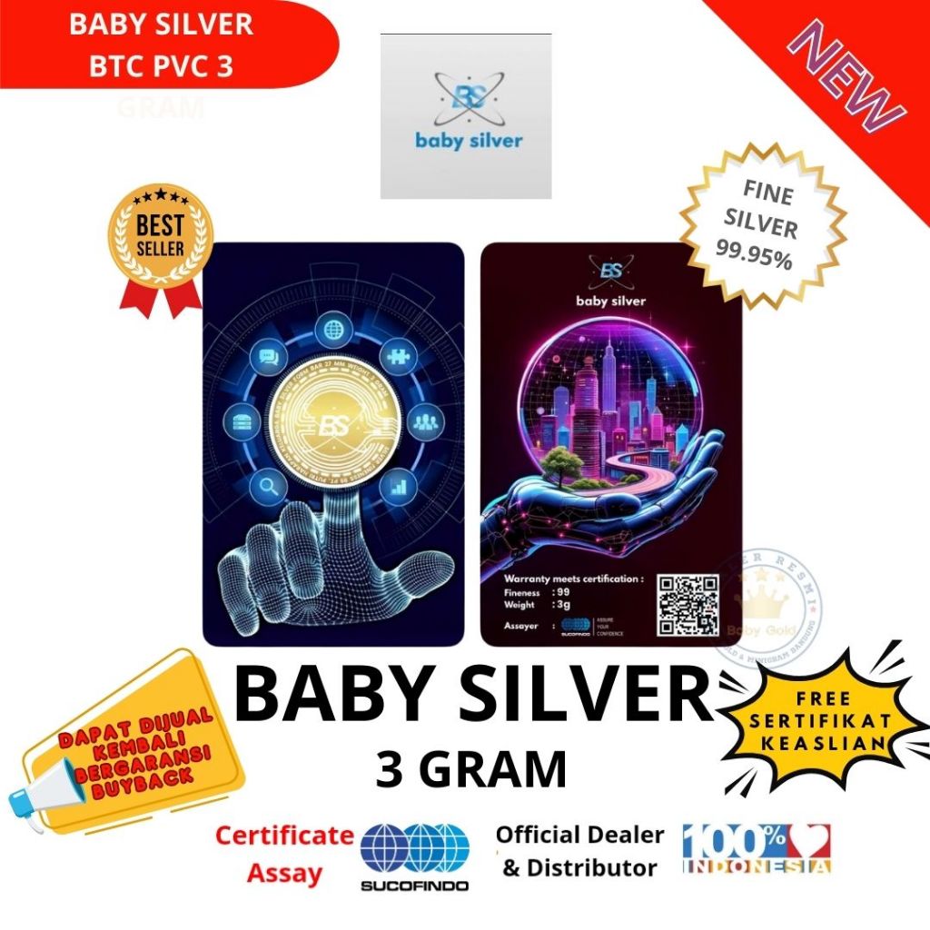 Original Baby Silver 3 Gram Precious Metal Certified Pure Genuine Silver Bars 999