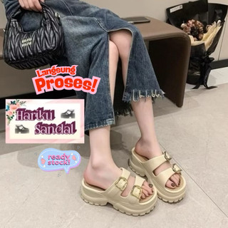 Sandal Wanita Wedges Soft YUKI Trendi Korean Style Double Strap Gold - 518M