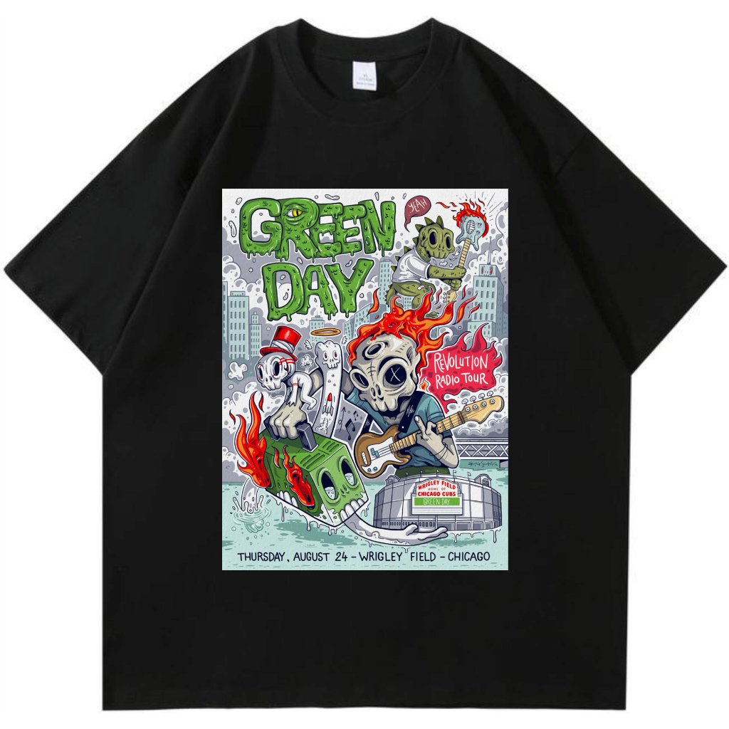 เสื้อยืด AA GREENDAY WRIGLEY FIELD วัสดุผ้าฝ้ายพรีเมี่ยม 100% หวี 24s
