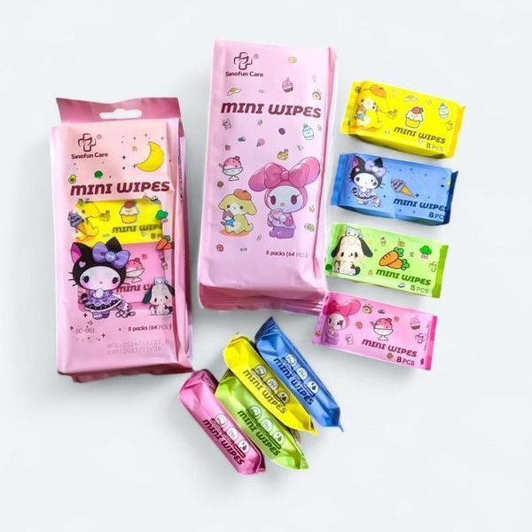 [NIXEL] Mini Wipes Wet Wipes 8 ชิ้น/เซ็ต SANRIO LABUBU - Mini Wet Tissue กระดาษเช็ดหน้า Mini Tissue