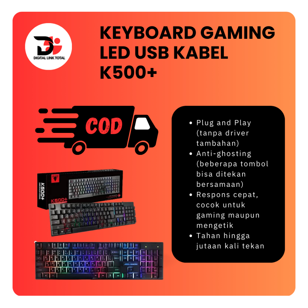 JEEDEL K500+ RGB USB Gaming Keyboard LED คีย์บอร์ดเกมมิ่งสีรุ้ง คีย์บอร์ดเกมมิ่ง